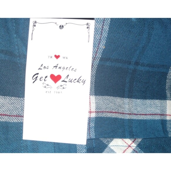 Get Lucky Los Angeles Lightweight Flannel Women's Medium Blue Plaid NEW w/ TAGS - Picture 4 of 5